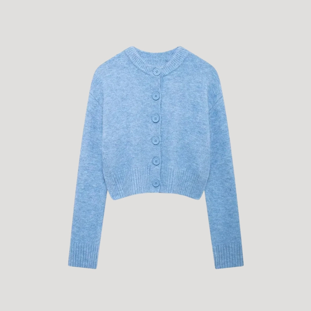 Women’s cropped button-up wool knit cardigan – casual knitwear for layering & smart outfits