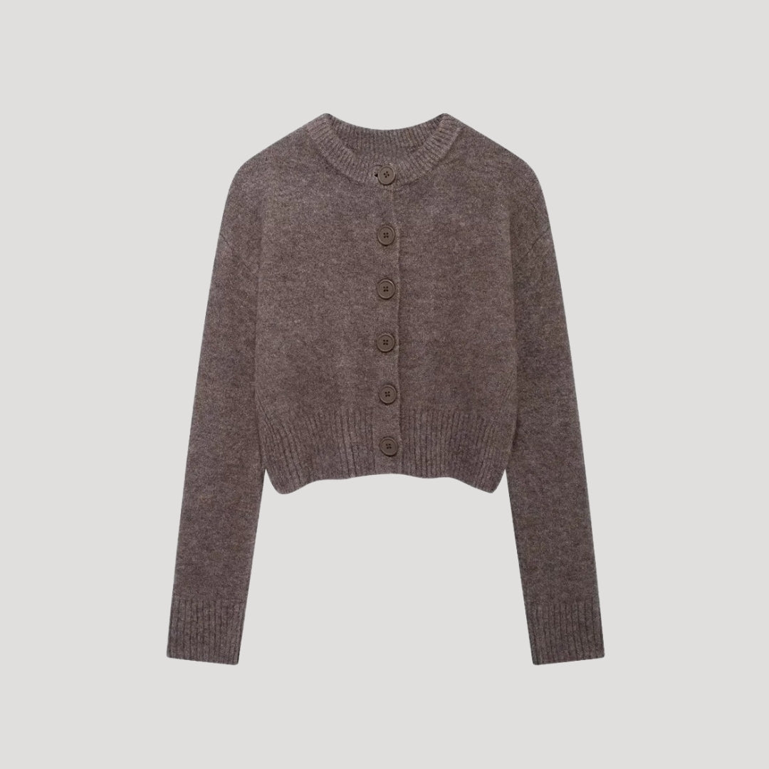 Women’s cropped button-up wool knit cardigan – casual knitwear for layering & smart outfits