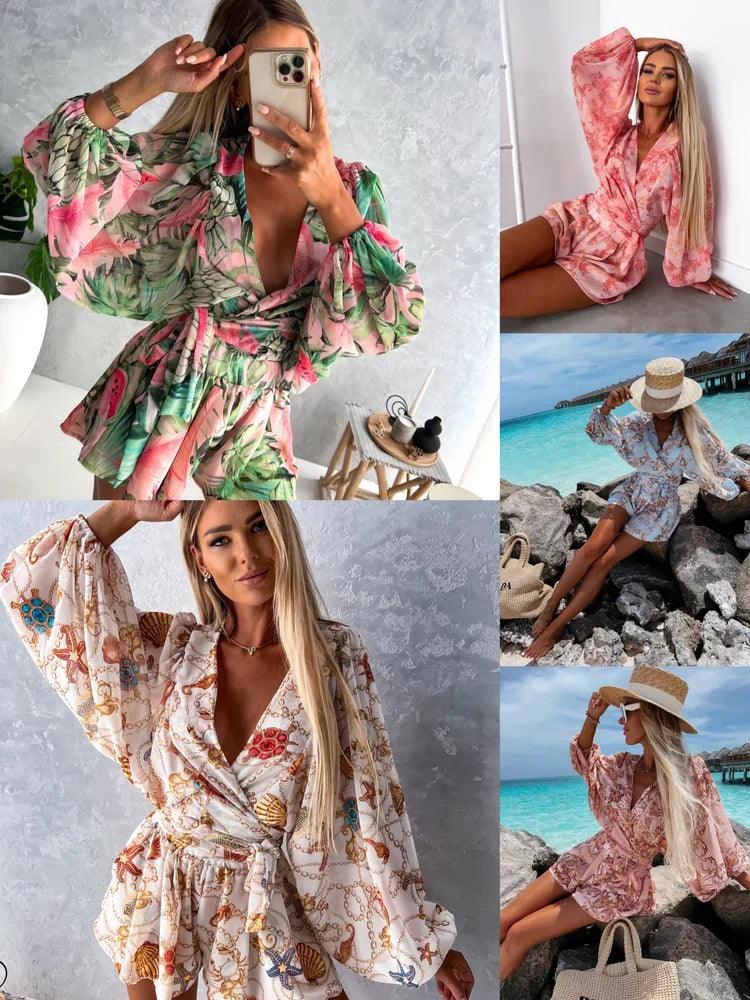 Boho Lace Playsuit – Women’s Deep V Neck Romper for Summer