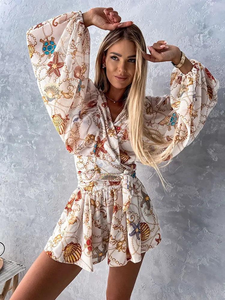 Boho Lace Playsuit – Women’s Deep V Neck Romper for Summer