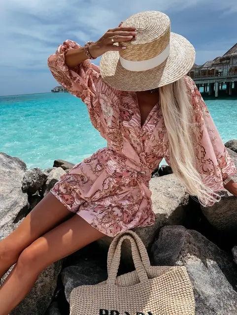 Boho Lace Playsuit – Women’s Deep V Neck Romper for Summer