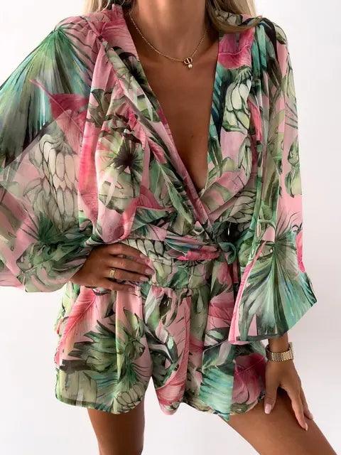 Boho Lace Playsuit – Women’s Deep V Neck Romper for Summer
