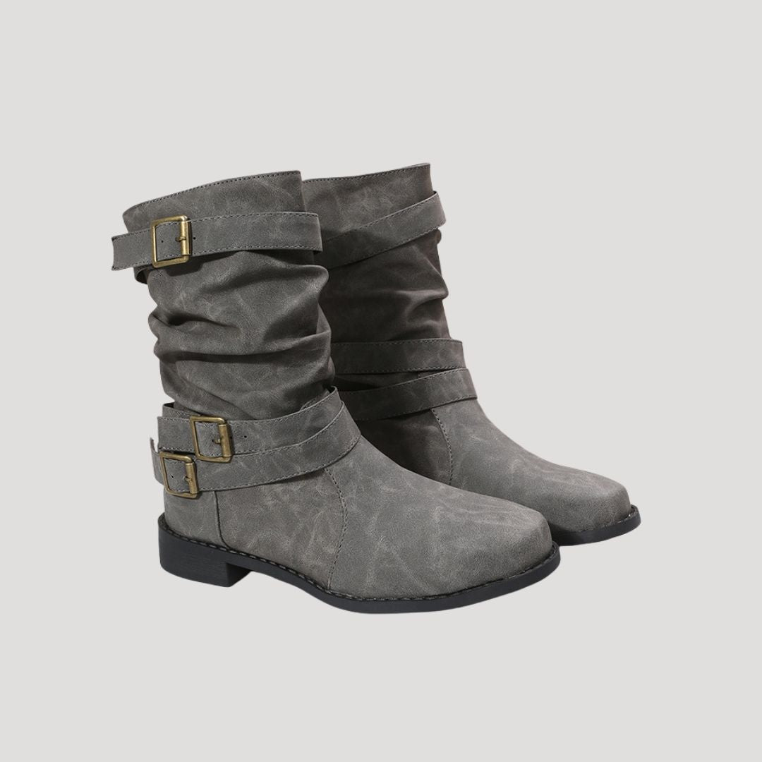 Women's Buckle Ankle Boots for Winter – Flat Heel Cold Weather Boots with Zip Fastening for Everyday Casual Wear