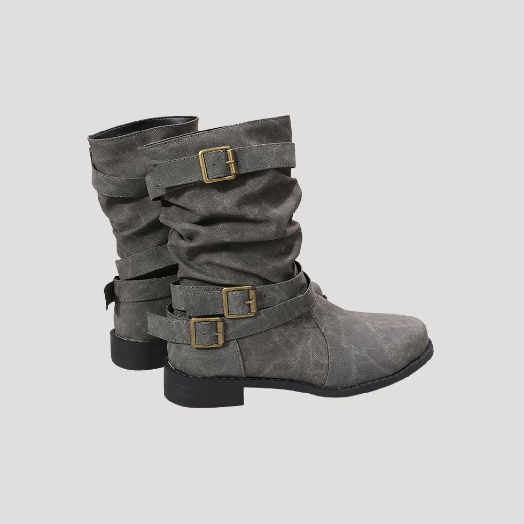 Women's Buckle Ankle Boots for Winter – Flat Heel Cold Weather Boots with Zip Fastening for Everyday Casual Wear