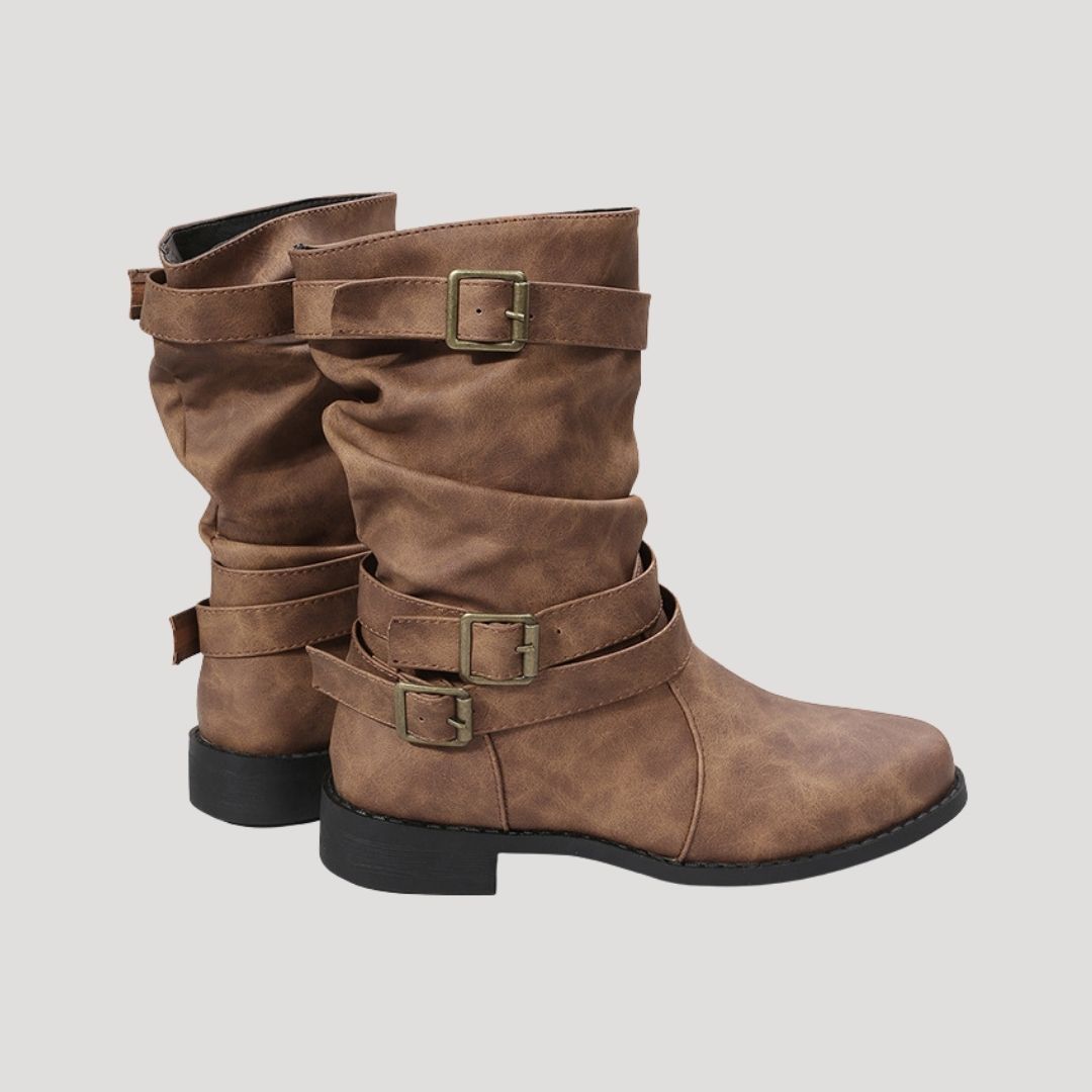 Women's Buckle Ankle Boots for Winter – Flat Heel Cold Weather Boots with Zip Fastening for Everyday Casual Wear