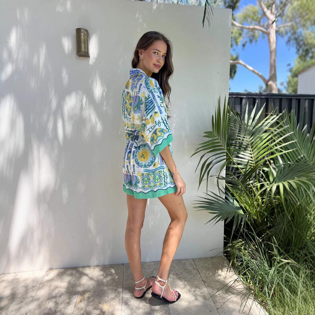 Floral Cotton Romper with Waist Tie – Relaxed Fit