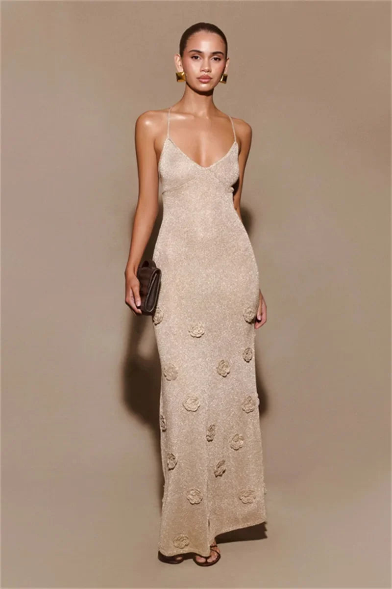 Floral V-Neck Prom Dress with Spaghetti Straps and Flowy Fit