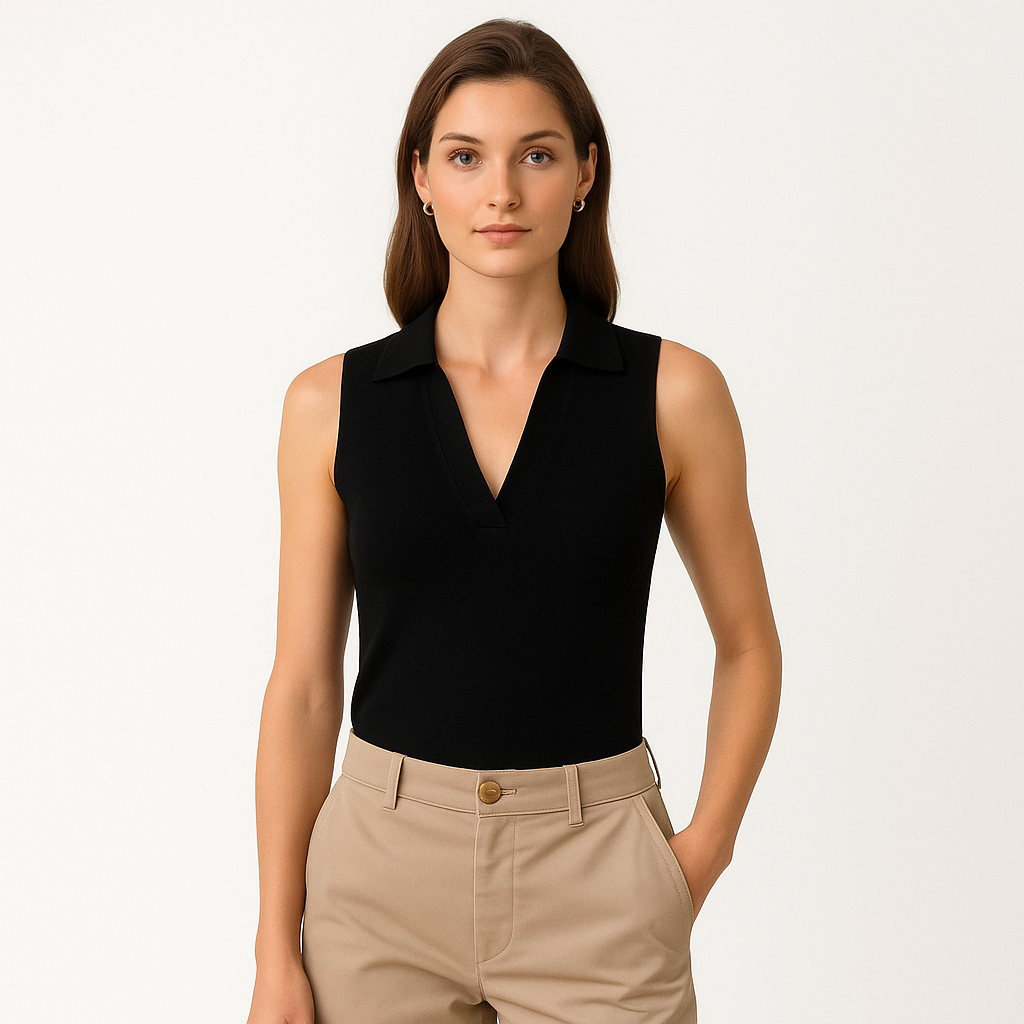 Ladies Sleeveless Ribbed Knitted V-Neck Top – Cole Clothing-Black