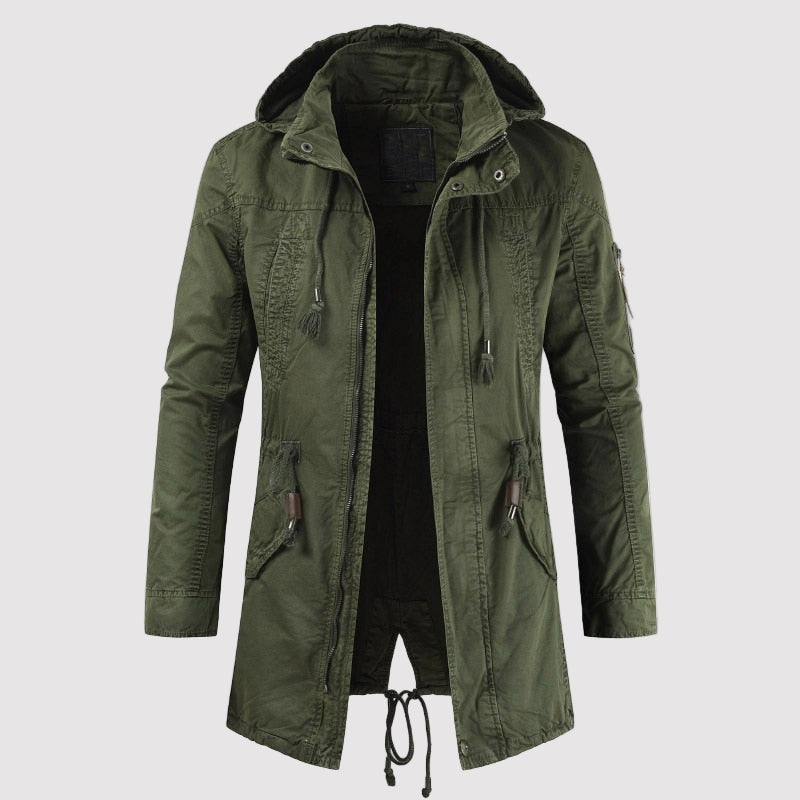 Men’s Military Hooded Parka – Tactical Mid Long Winter Coat for Outdoor Activities