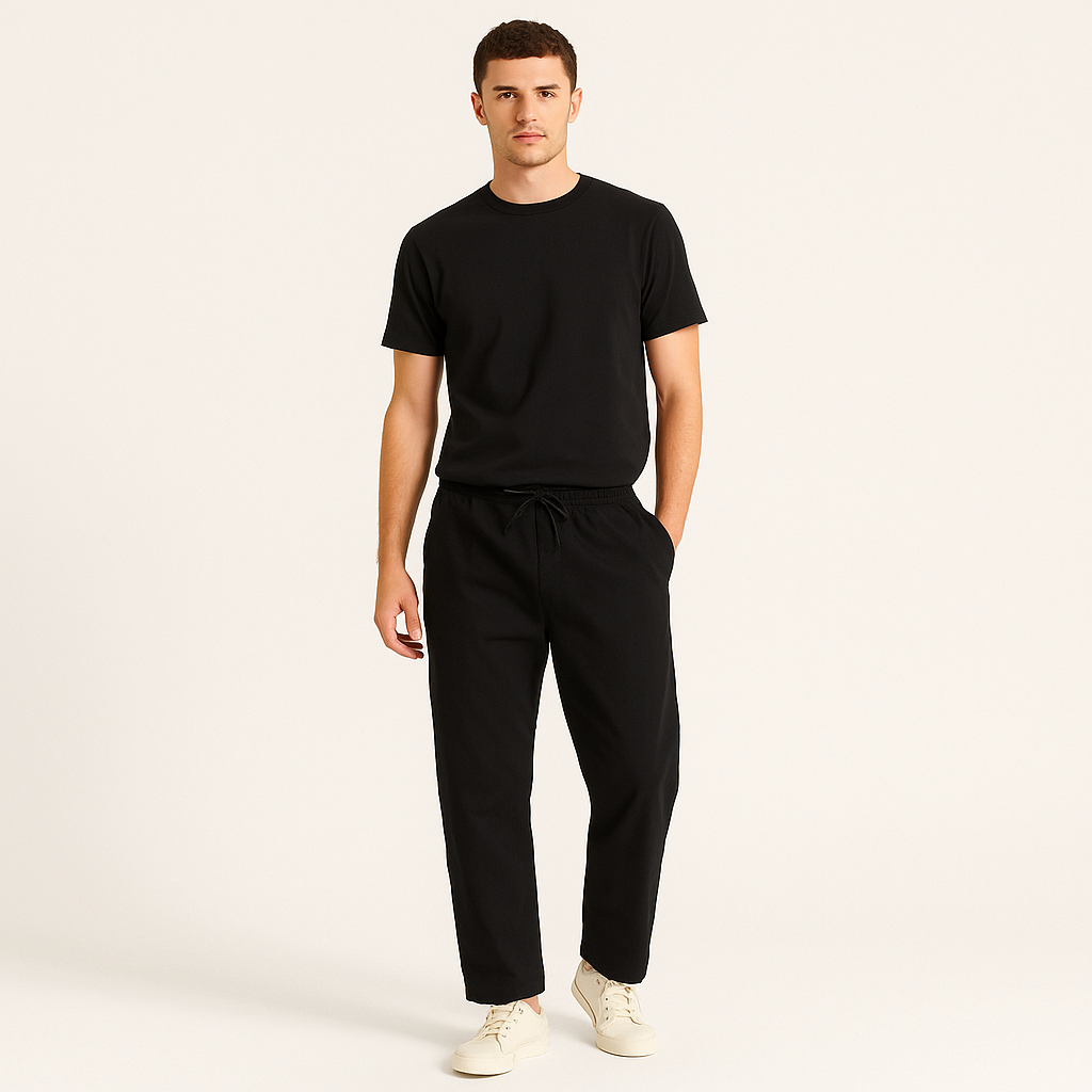 Men’s Slim Fit Cotton-Linen Drawstring Trousers – Lightweight Summer Pants-Cole Clothing-Black-XS-Cole Clothing