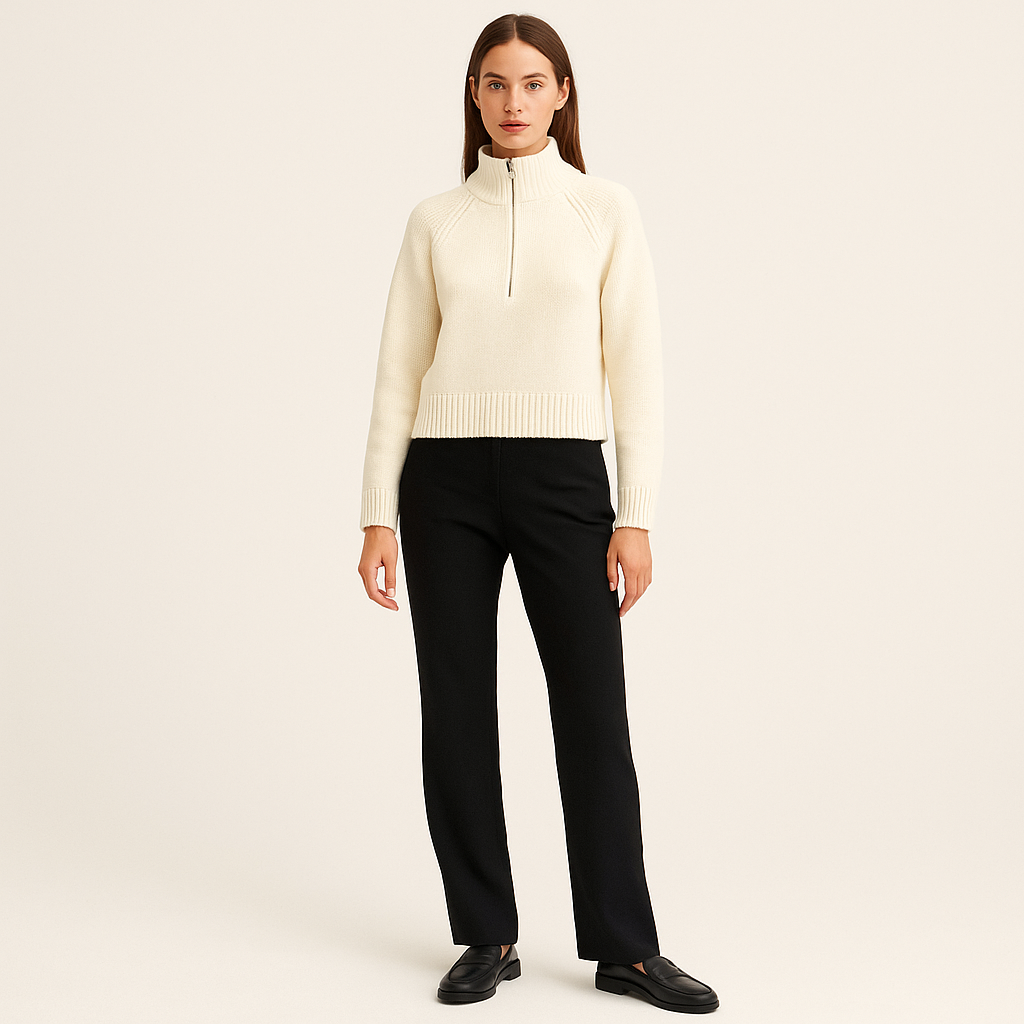 Men’s Beige Oversized Half-Zip Jumper – Ribbed Knit-Cole Clothing