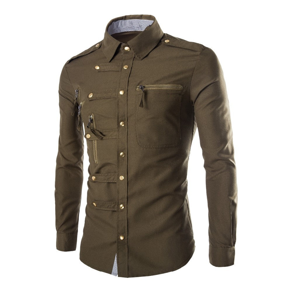 Men’s Casual Cotton Shirt with Zipper Pocket Detail