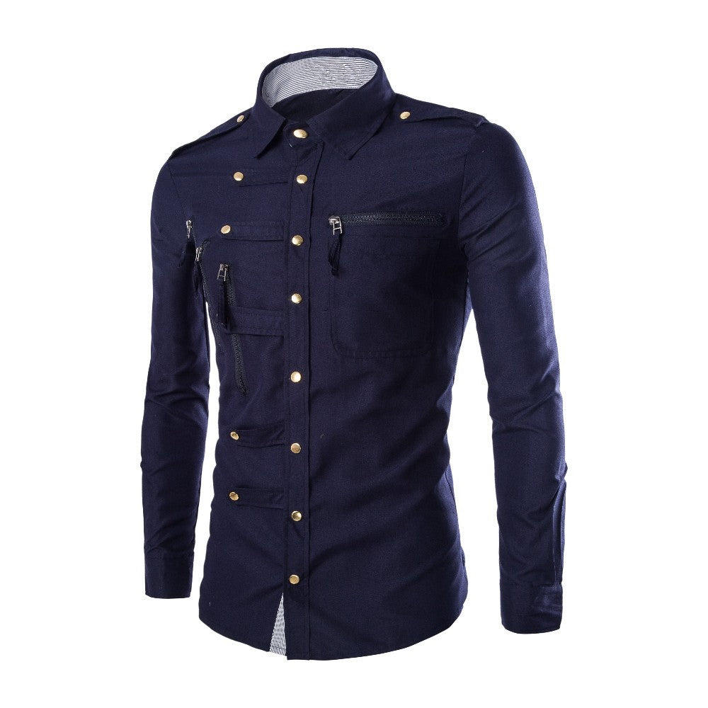 Men’s Casual Cotton Shirt with Zipper Pocket Detail