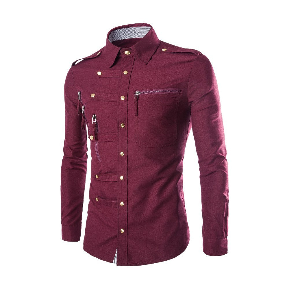 Men’s Casual Cotton Shirt with Zipper Pocket Detail