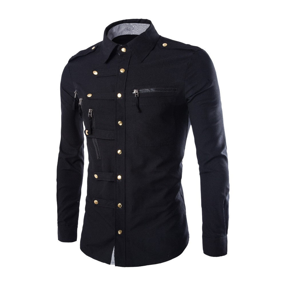 Men’s Casual Cotton Shirt with Zipper Pocket Detail