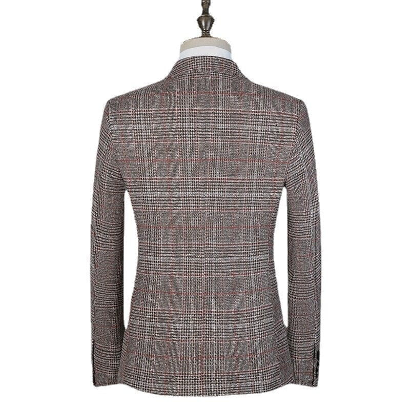 Men’s Checked Wool Blazer – Plaid Business Jacket