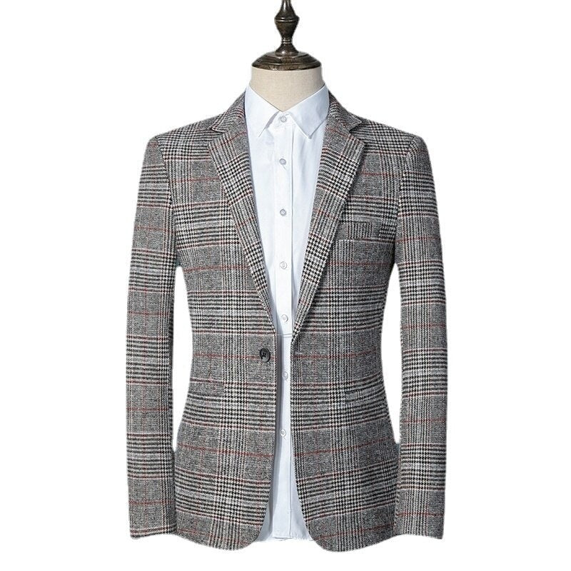 Men’s Checked Wool Blazer – Plaid Business Jacket