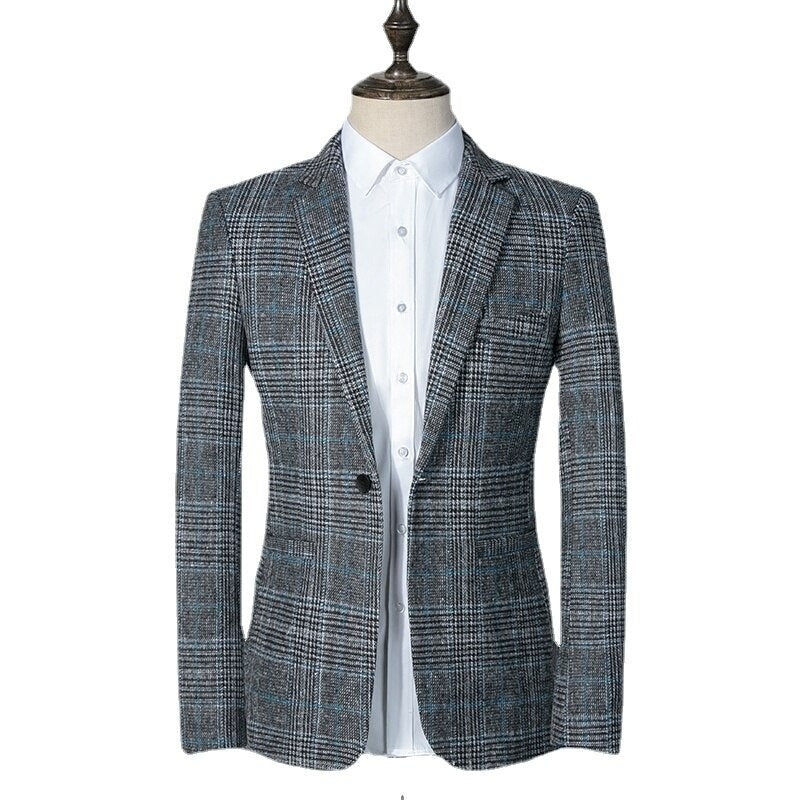 Men’s Checked Wool Blazer – Plaid Business Jacket