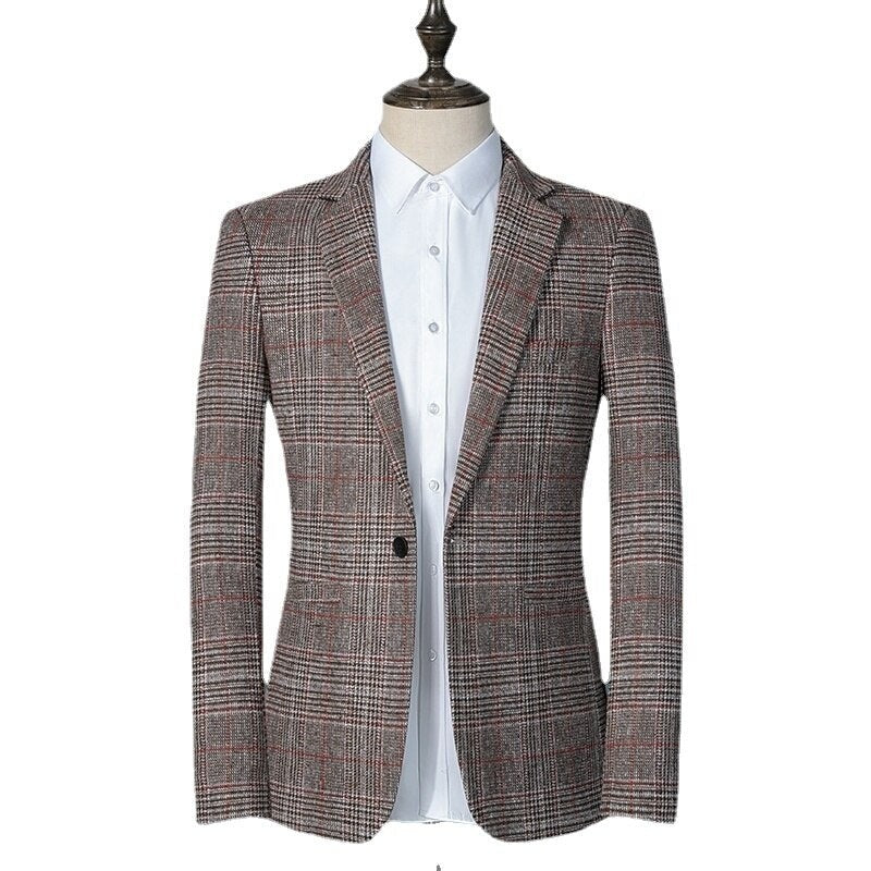 Men’s Checked Wool Blazer – Plaid Business Jacket