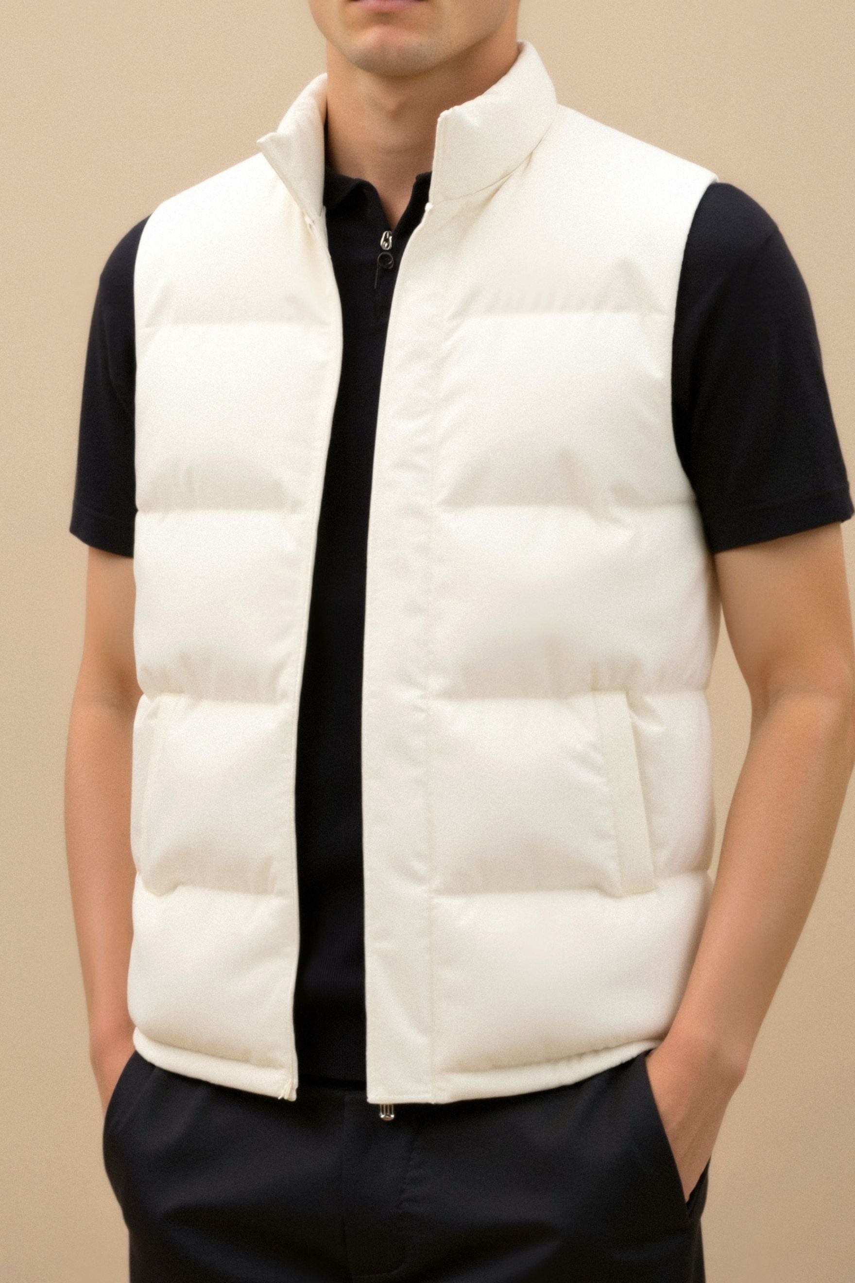 Solid High Neck Sleeveless Gilet Vest-Cole Clothing-Cole Clothing