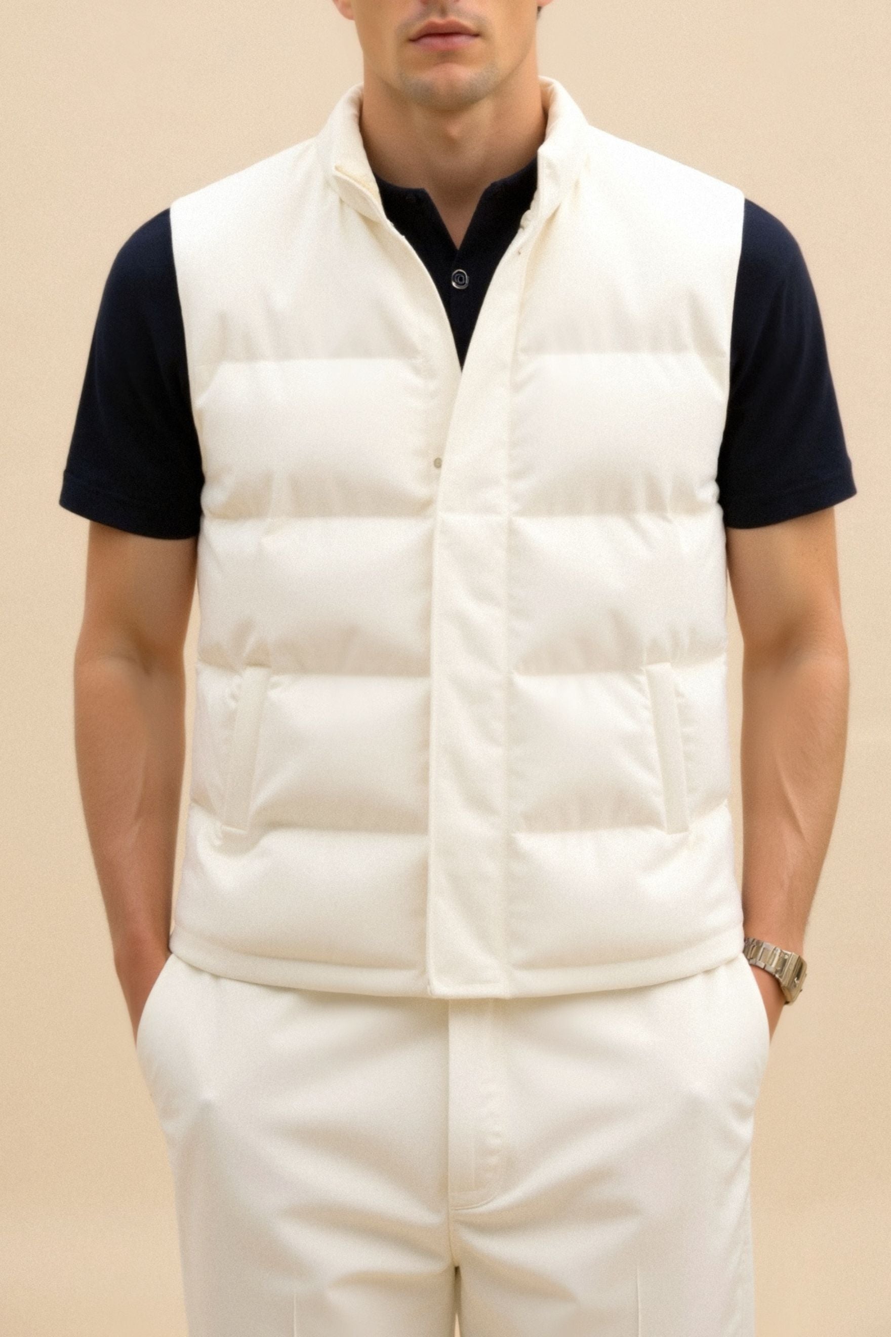 Solid High Neck Sleeveless Gilet Vest-Cole Clothing-Cole Clothing
