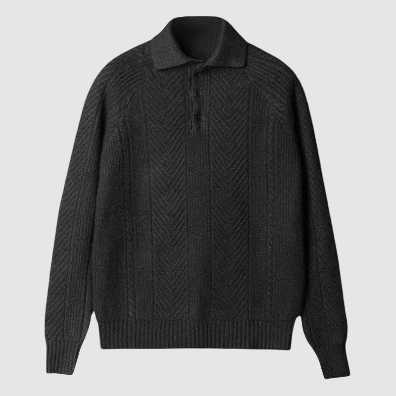 Emmett | Old Money Long Sleeve Polo Shirt with Button-Down Collar-Cole Clothing-Black-XS-Cole Clothing