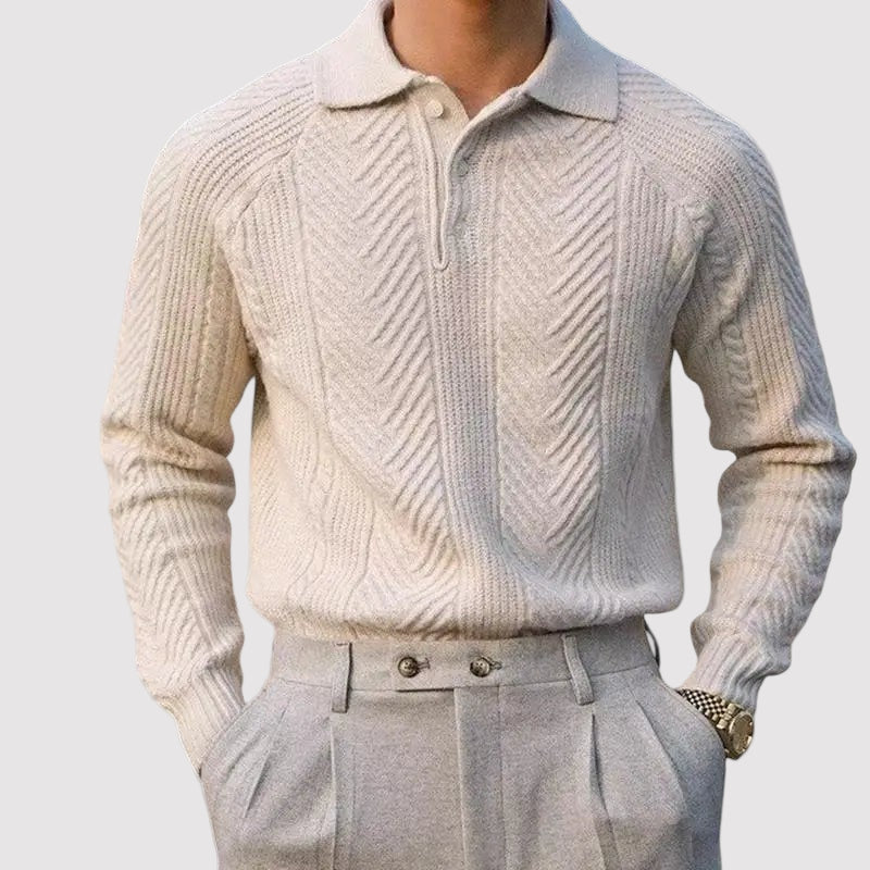 Emmett | Old Money Long Sleeve Polo Shirt with Button-Down Collar-Cole Clothing-Khaki-XS-Cole Clothing