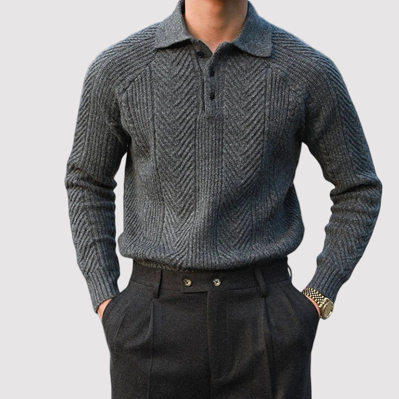 Emmett | Old Money Long Sleeve Polo Shirt with Button-Down Collar-Cole Clothing-Dark Grey-XS-Cole Clothing