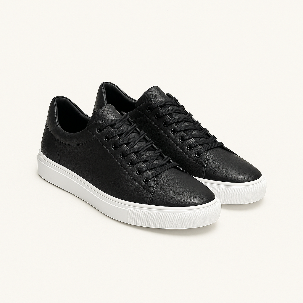 Men’s Minimalist White Leather Sneakers – Classic Low-Top Trainers for Smart Casual Wear-Cole Clothing-Black-39-Cole Clothing