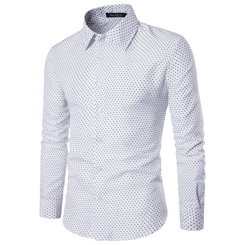 Men’s Polka Dot Long Sleeve Shirt – Smart Office and Casual