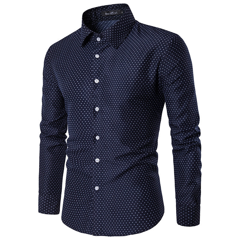 Men’s Polka Dot Long Sleeve Shirt – Smart Office and Casual