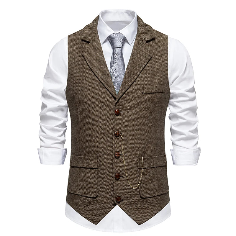 Men’s Retro-Lapel Waistcoat – Sleeveless Smart Vest