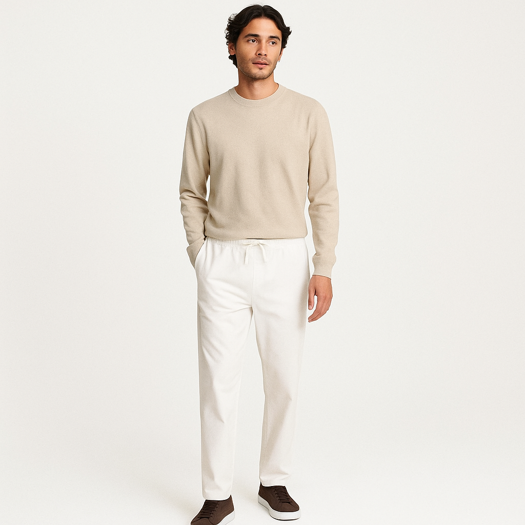 Men’s Slim Fit Cotton-Linen Drawstring Trousers – Lightweight Summer Pants-Cole Clothing-Cream-XS-Cole Clothing