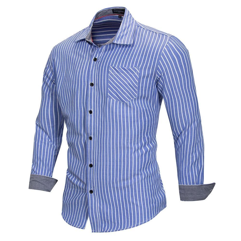 Men’s Stripe Long Sleeve Button-Up Shirt – Work and Casual