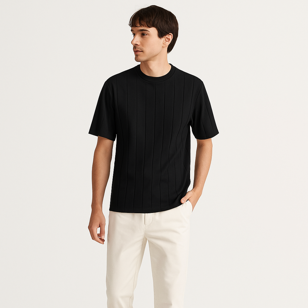Men's Striped Crew Neck T-Shirt – Classic Fit-Cole Clothing-Black-XS-Cole Clothing