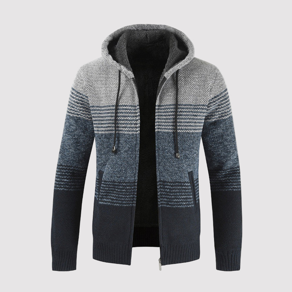 Men's Striped Knit Zip-Up Hoodie – Casual Layer for Spring, Relaxed Fit
