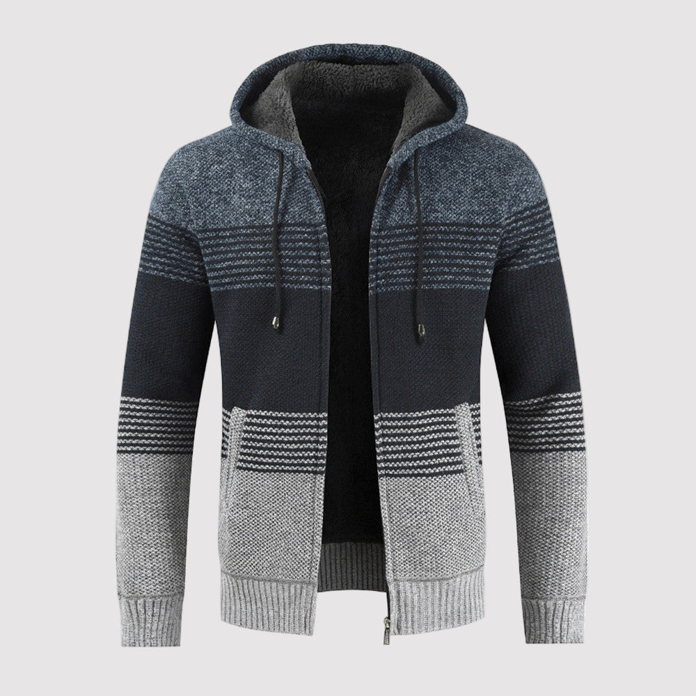 Men's Striped Knit Zip-Up Hoodie – Casual Layer for Spring, Relaxed Fit