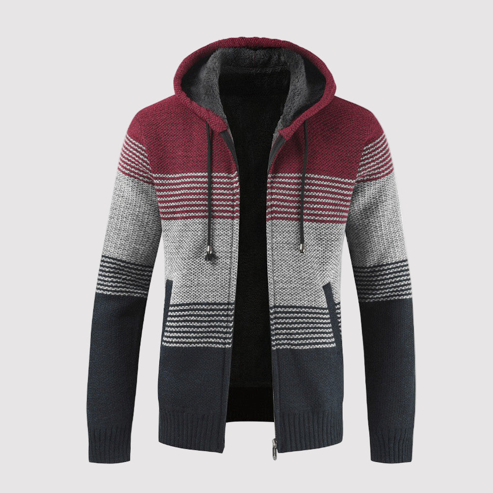 Men's Striped Knit Zip-Up Hoodie – Casual Layer for Spring, Relaxed Fit