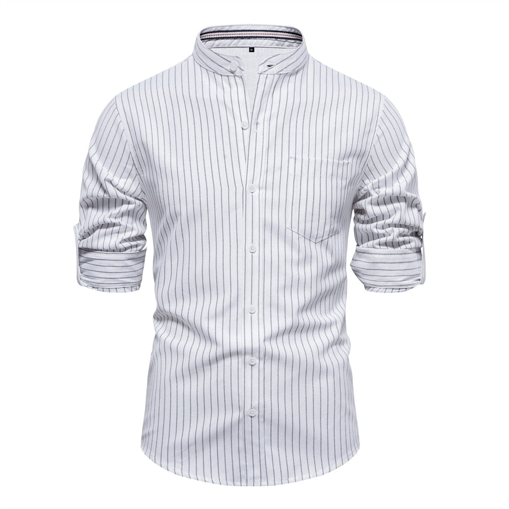 Men’s Twill Stripe Button-Up Shirt – Smart Casual