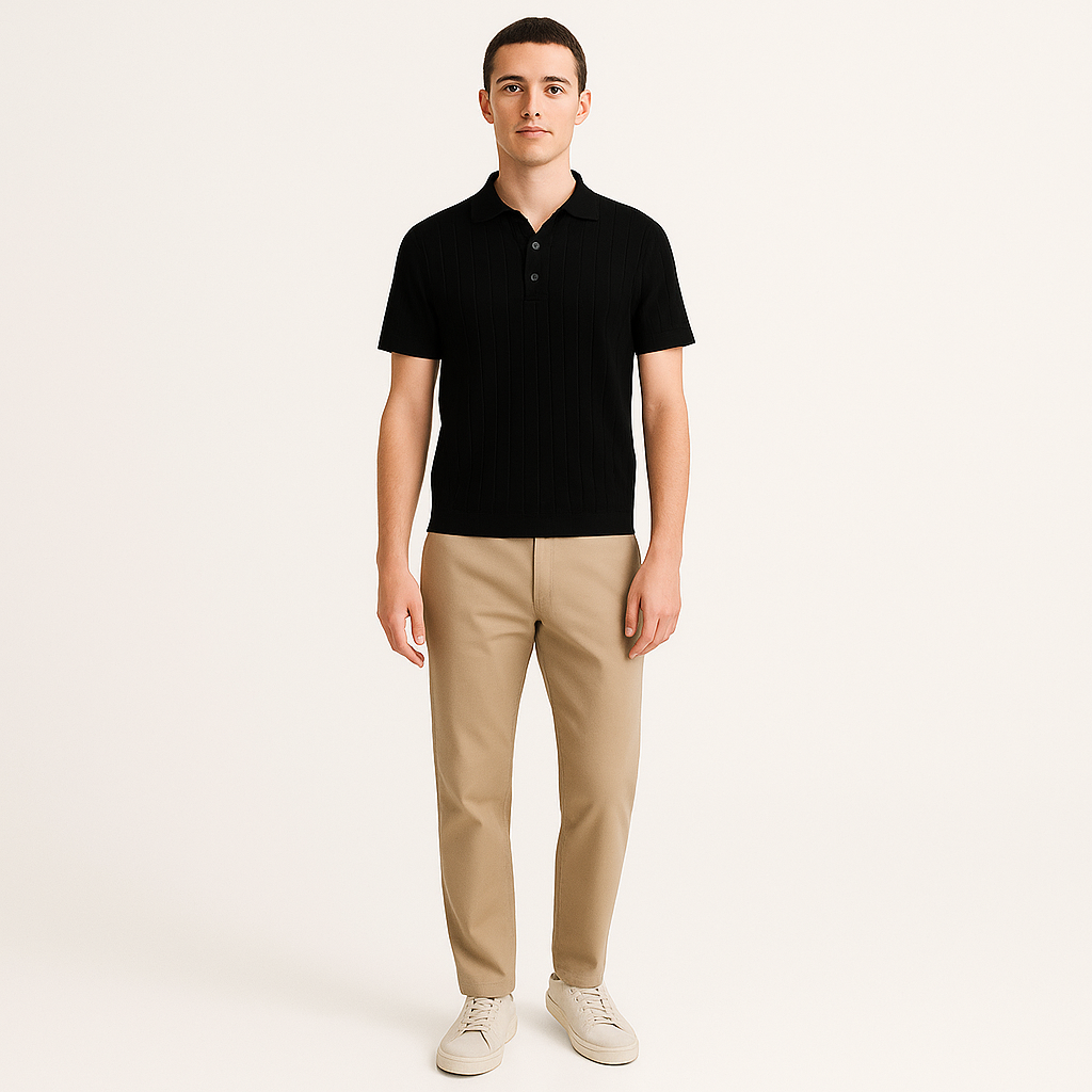 Men's Vertical Stripe Button-Up Polo Shirt – Smart Casual Summer Top-Cole Clothing-Black-XS-Cole Clothing