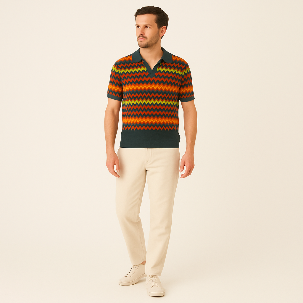 Men's Wave Pattern Polo Shirt – Slim Fit Summer Top-Cole Clothing-Green-S-Cole Clothing