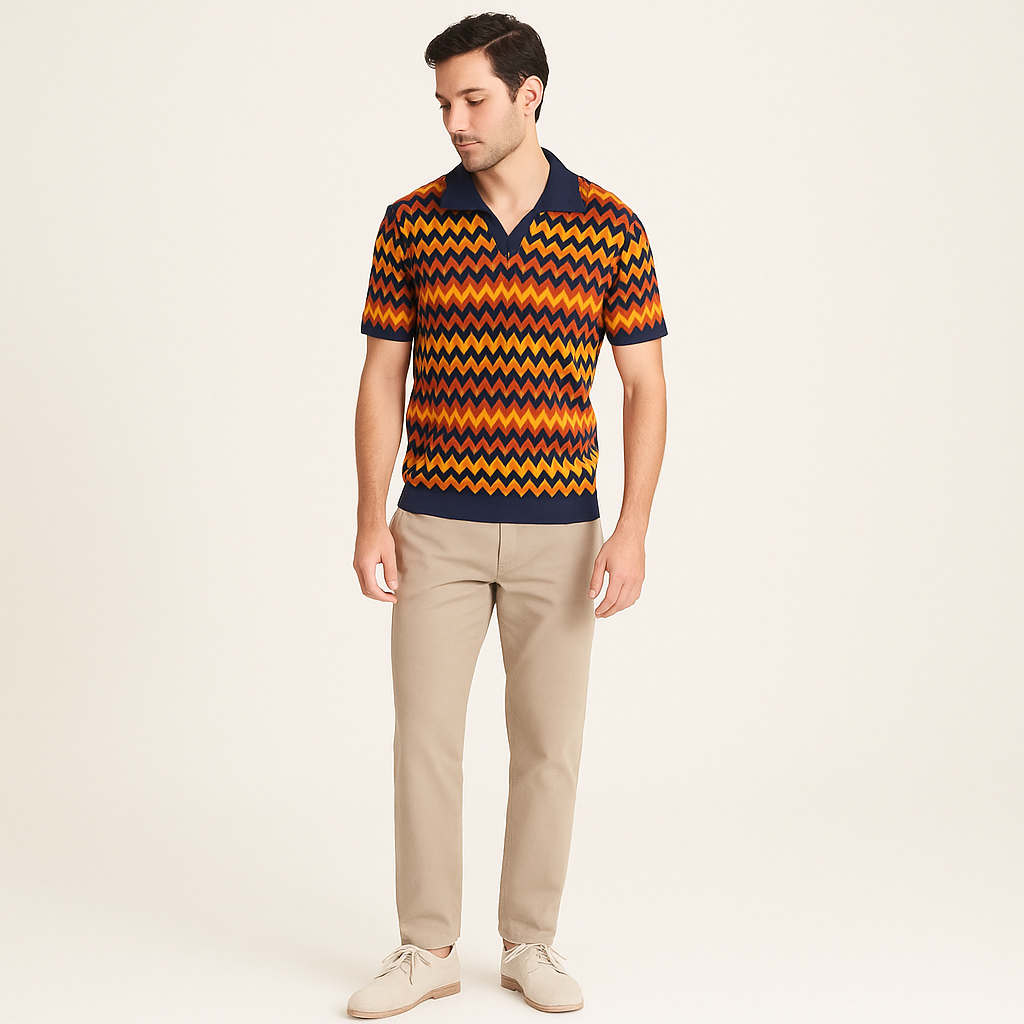 Men's Wave Pattern Polo Shirt – Slim Fit Summer Top-Cole Clothing-Blue-S-Cole Clothing