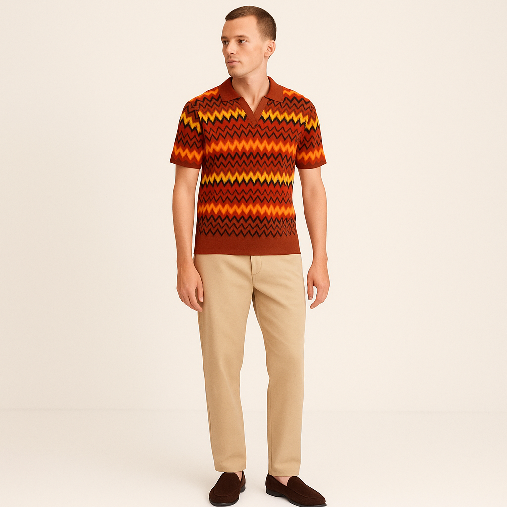 Men's Wave Pattern Polo Shirt – Slim Fit Summer Top-Cole Clothing-Red-S-Cole Clothing