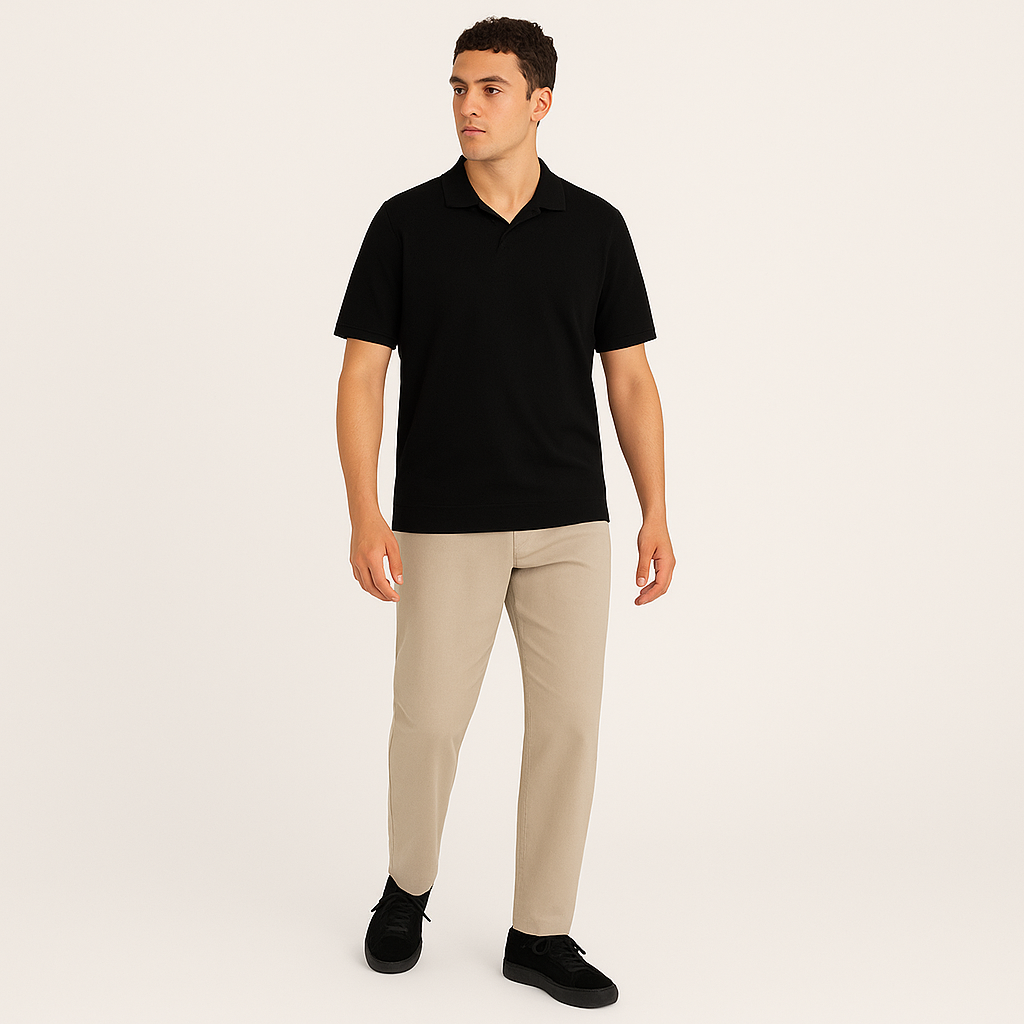 Men's Wool Polo Shirt – Structured Knit, Short Sleeve, Smart Casual-Cole Clothing-Black-XS-Cole Clothing