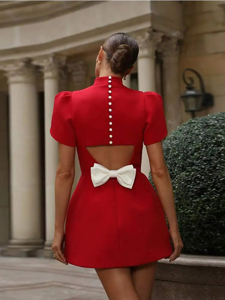Red Cut-Out Tie-Back Mini Party Dress – Summer Evening Style
