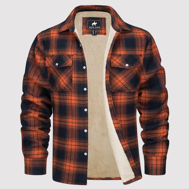 Men’s Fleece-Lined Plaid Flannel Shirt Jacket – Warm Sherpa Overshirt for Autumn/Winter