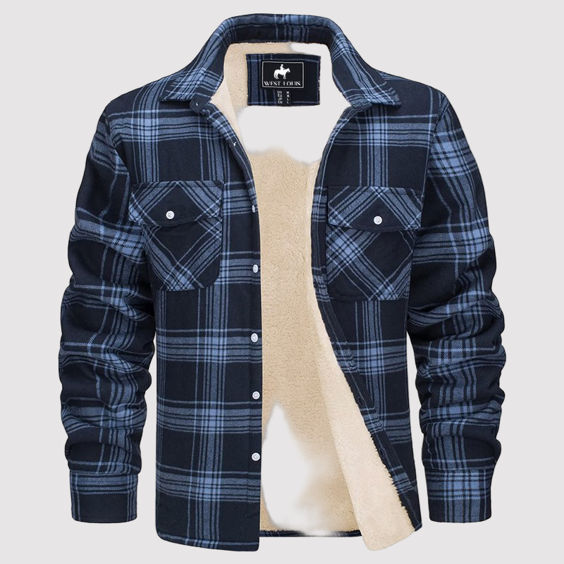 Men’s Fleece-Lined Plaid Flannel Shirt Jacket – Warm Sherpa Overshirt for Autumn/Winter