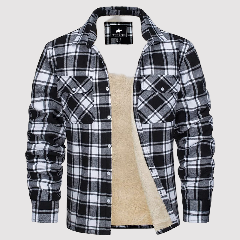 Men’s Fleece-Lined Plaid Flannel Shirt Jacket – Warm Sherpa Overshirt for Autumn/Winter