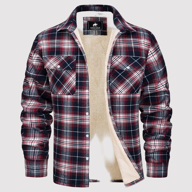 Men’s Fleece-Lined Plaid Flannel Shirt Jacket – Warm Sherpa Overshirt for Autumn/Winter