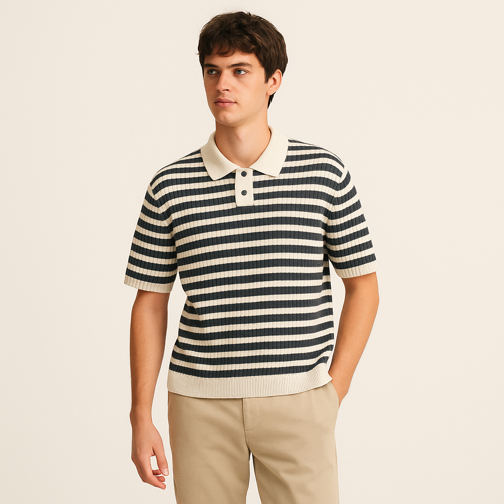 Vintage Striped Lapel Shirt for Men – Button Up-Cole Clothing-Navy-S-Cole Clothing